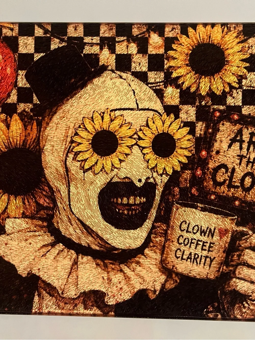 Sunflower Clown Tempered Glass Cutting Board - Yellow 8x11 inches
